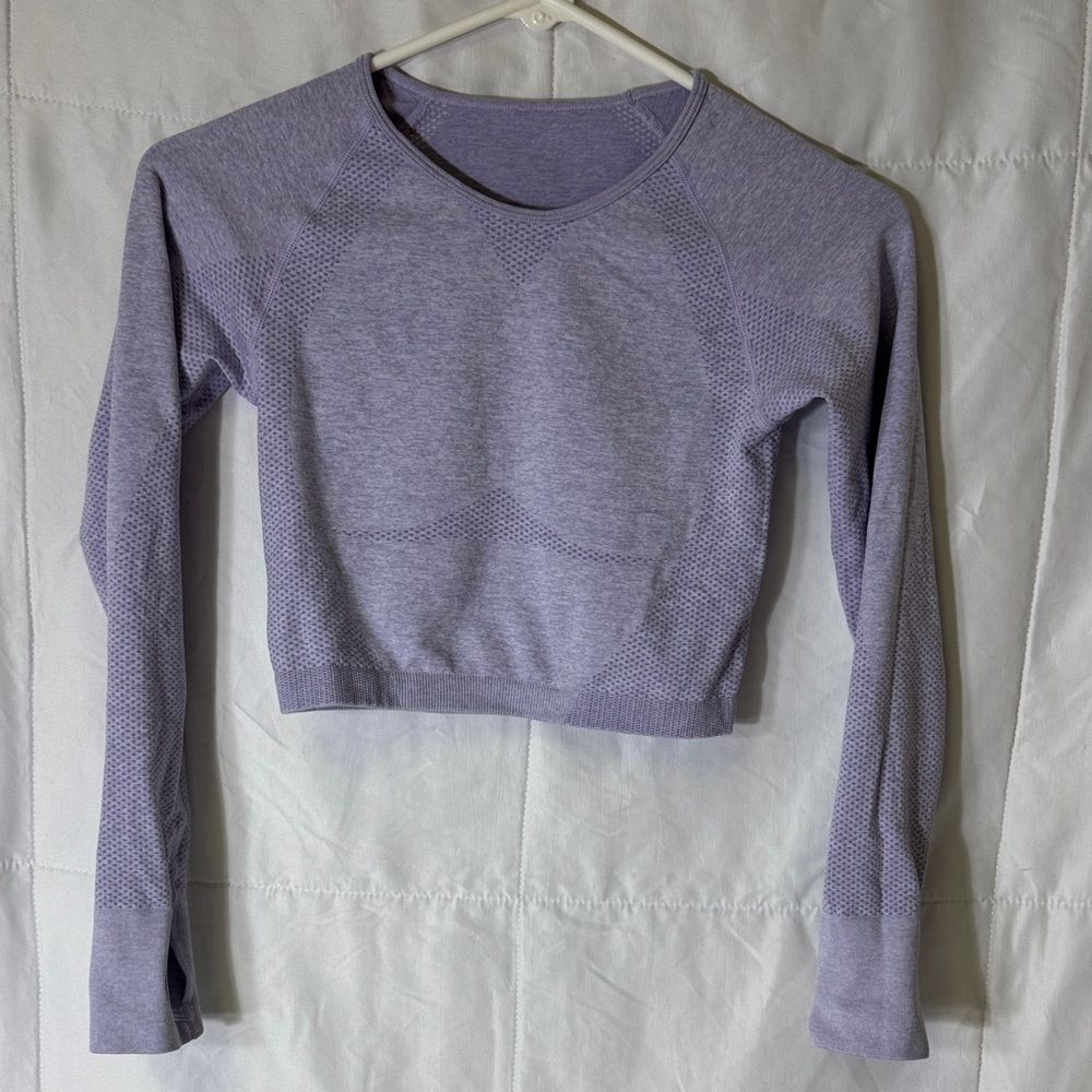 Lavender Seamless Cropped Athletic Top Long Sleeve‎ Thumbholes XS
